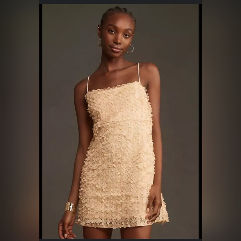 NWT By Anthropologie 3D Floral Embellished Mini Dress sz M